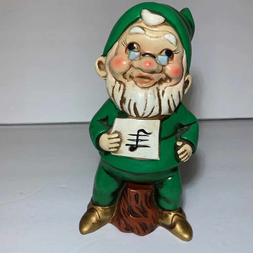 Vintage Elves Musical Instruments Made In Japan Gnomes Christmas Harp Accordion